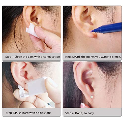 XUKEKOY 2 Pack Self Ear Piercing Gun Earring Disposable Piercing Kit No Pain Easy Use Ear Piercing Gun Kit Tool with Stud (Wihte Gold)