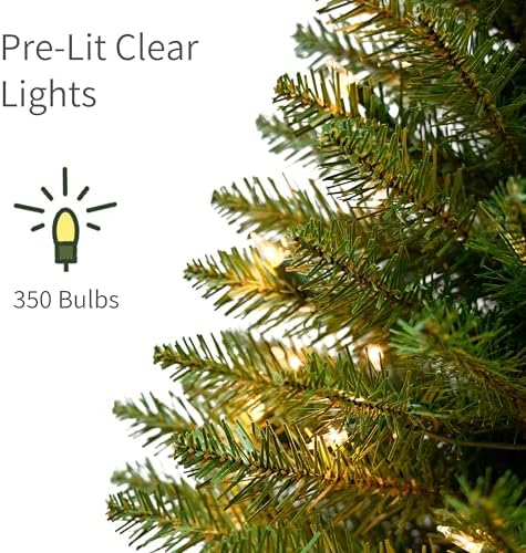Puleo International 7.5ft Pre-Lit Fraser Fir Pencil Christmas Tree with 350 Clear Lights, 1188 Realistic Dense Branch Tips, Easy Setup Artificial Trees with Sturdy Metal Stand