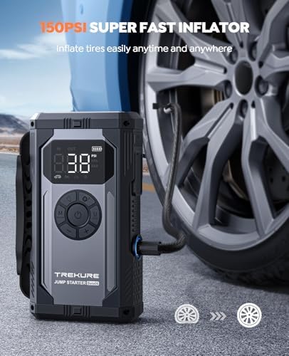 TREKURE 8-in-1 Jump Starter with Air Compressor 6000A 150PSI Portable Car Battery Jump Starter (All Gas/10L Diesel)