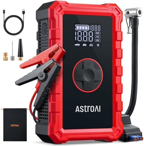 AstroAI S8 Air Jump Starter with Air Compressor, 3000A Peak Car Battery Jump Starter Portable (9.0 Gas/6.5L Diesel) with 150PSI Cordless Auto-Shutoff Tire Inflator, 12V Battery Charger Booster(Orange)