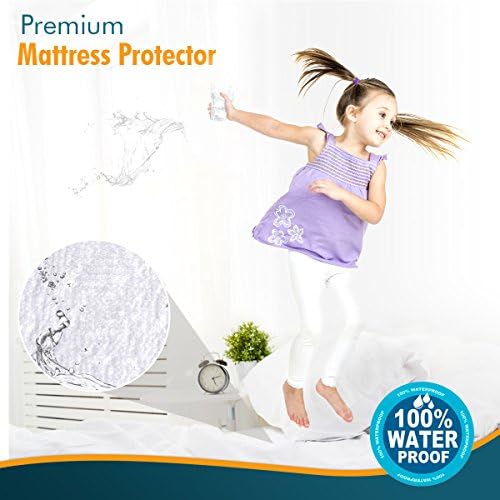 PlushDeluxe Waterproof King Mattress Protector, Terry Cotton | Fitted Sheet Bed Cover, Deep Stretchable Pockets, 76"x80"x18", Noiseless, Breathable, Hypoallergenic, Mite Proof, Washable