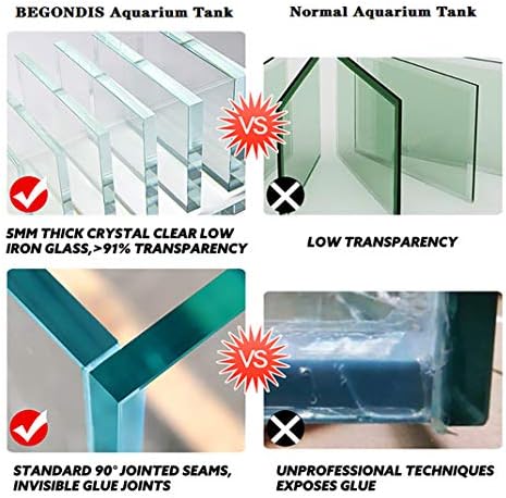 9.5 Gal Rimless Low Iron Glass Aquarium Tank, (17.7" L × 11" W × 11.8" H/ 45cm x 28cm x 30cm), 5mm Thickness Standard Jointed
