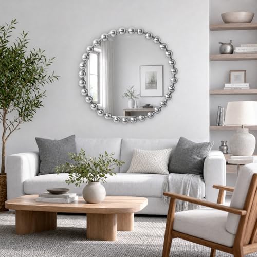 Madison Park Round Mirror, Metal Frame Circle Mirror 27 inch, Wall Art Decor Mounted Hanging for Entryway, Bathroom, hallway, Living Room, Vanity