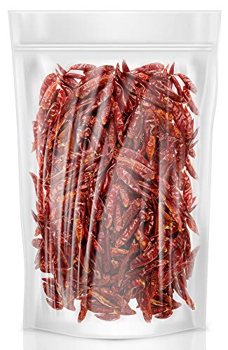 Chile De Arbol 4oz - Dried Whole Red Chili Peppers, Premium All Natural Stemless, Resealable Bag. Use in Mexican, Chinese and Thai Dishes. Spicy Hot Heat Full of Flavor