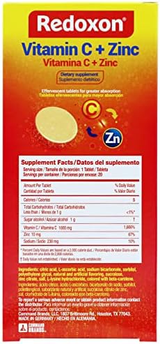 Redoxon Vitamin C + Zinc, Effervescent Tablets of Vitamin C and Zinc, Helps Support Your Immune System, Orange Flavor, 20 Effervescent Tablets, 2.82 Oz, Box