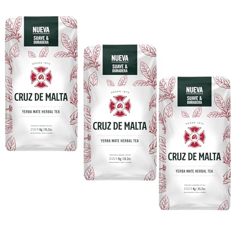 Yerba Mate Cruz de Malta, Suave y Duradera 2.2 Lbs each bag, 3-pack | Large leaf, low dust for a smoother traditional mate. U.S. retail packaging