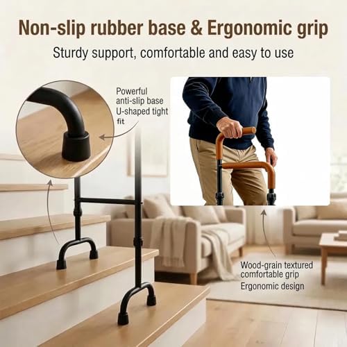 Stair Assist Cane for Seniors, 13-Level Adjustable Height | Portable Lightweight, Slip-Resistant, Mobility Aid for Elderly, Post-Surgery