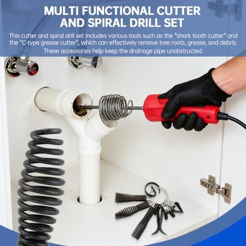 Drain-Snake Drill Attachments, Auger Cutter Kit for Roots Grease and Stubborn Clogs, Used in 50FT-100FT Electric Snakes