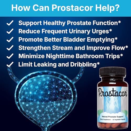 Prostacor Natural Prostate Support Supplement for Men, Vegan, Gluten-Free | Supports Healthy Urine Flow, Fewer Urges, Bladder Control