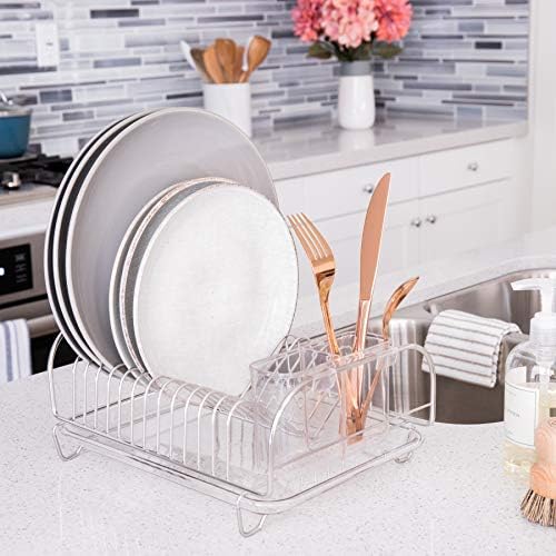 Better Houseware Stainless Steel Dish Drainer with Clear Plastic Tray and Cutlery Holder, Compact Space-Saving - Holds Up to 12 Plates