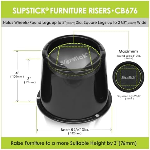 Slipstick CB676 3 Inch Incline Bed Risers for Acid Reflux, Pain
