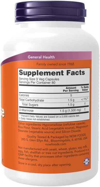 Now Foods D-mannose 500 mg,240 Veg Capsules