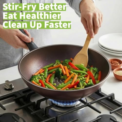 TECHEF - Art Pan 12" Wok/Stir-Fry Pan, Coated 5 times with Teflon Select Non-Stick Coating (PFOA Free) - Made in Korea (with Lid)