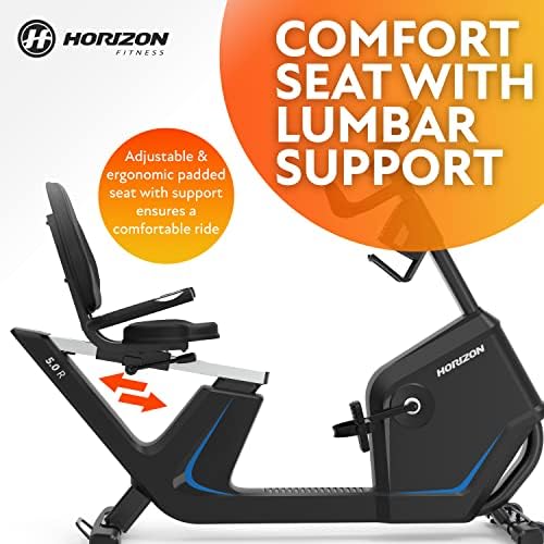 Horizon Fitness 5.0R Recumbent Bike, Fitness & Cardio, Magnetic Resistance Cycling Bike with Bluetooth, Comfort Seat with Lumbar Support