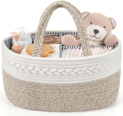 Maliton Diaper Caddy Organizer for Baby, Cotton Rope Baby Gift Basket, Portable Diaper Organizer for changing table, Nursery Storage Organizer