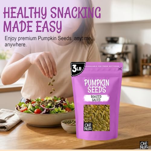 Oh! Nuts Roasted Pumpkin Seeds Salted Pepitas No Shell 2 Pound | Roasted salted pumpkin seeds no shell - Premium pepitas packed in NY - Resealable zip bag for freshness