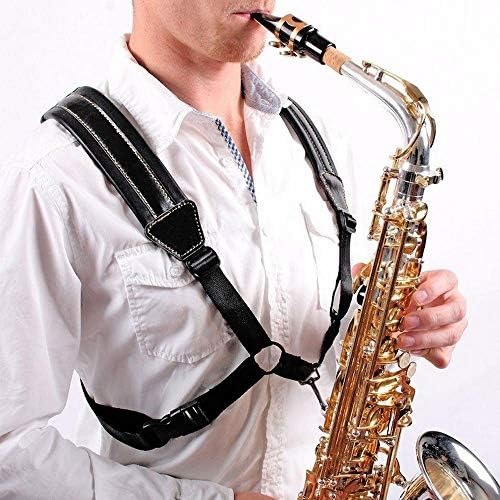 Rayzm Sax Strap,Universal Double Shoulder Leather Strap for Sax,Adjustable Padded Harness Strap for Alto Tenor Baritone Sax