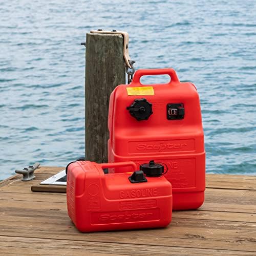 Scepter 3.2 Gallon Portable Marine Gas Can, Boat Fuel Tank with Top Handle | Underseat Design, 2-Way Vented Cap, Built-In Fuel Gauge and Pick-Up, EPA & CARB Compliant, 14"L x 10.5"W x 9"H (08576)