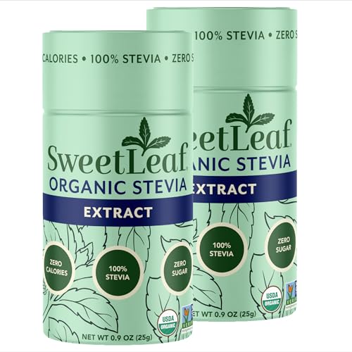 SweetLeaf Organic Pure Stevia Powder Shaker Jar, Sugar Free- 0.9 Oz, 1 Pack | Zero Calorie Sweetener No Erythritol, Stevia Leaf Extract, Natural Sugar Substitute for Coffee & Baking