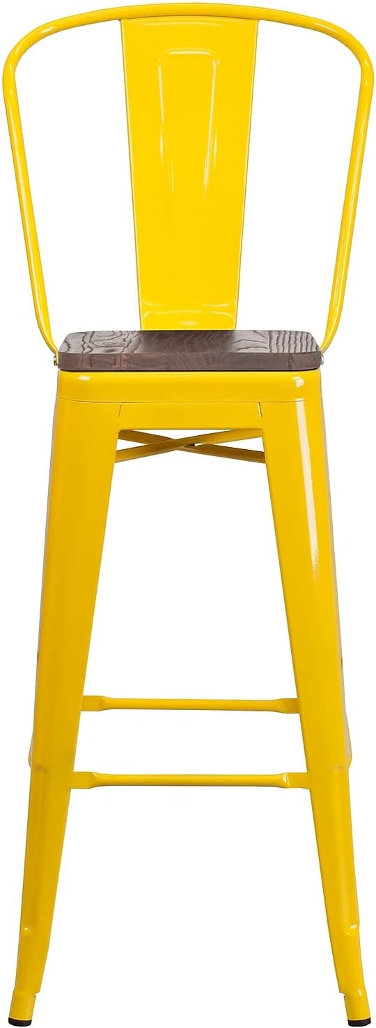 Flash Furniture 30 in Metal Barstool with Back, Blue | Commercial Grade, Removable Back, Indoor/Outdoor Use