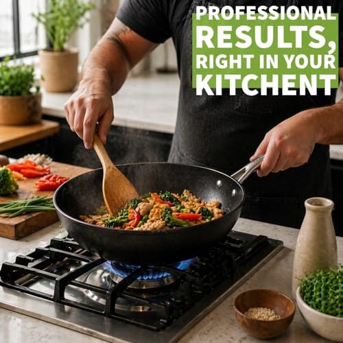 TECHEF - Onyx Collection, 12-Inch Nonstick Flat Bottom Wok/Stir-Fry Pan - PFOA Free, Dishwasher and Oven Safe, Made in Korea