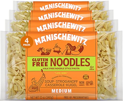 Manischewitz Gluten Free Egg Noodles | Medium | Yolk Free |12-Ounce (Pack of 4) | Certified Kosher (Including Passover)