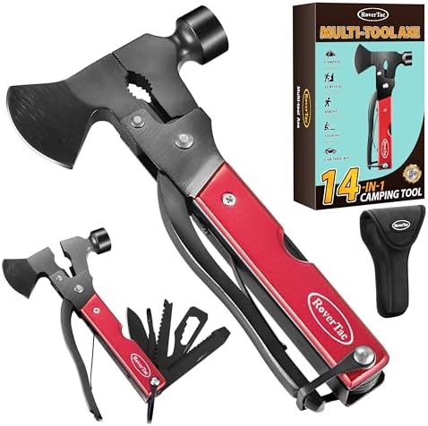 14-in-1 Multitool Camping Axe Hatchet – Essential Camping Gear with Knife, Hammer, Saw, Bottle Opener