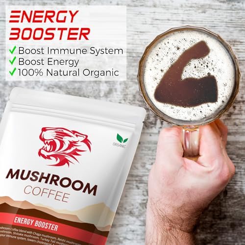 Tiger Organic 5 Mushroom Instant Coffee – 30 Servings with 100% Arabica | Immune System Booster, Reishi, Maitake, Shiitake