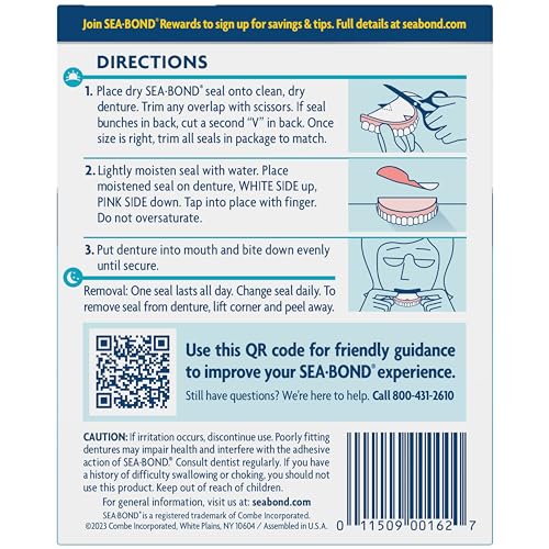SEA BOND Denture Adhesive Seals, Original, Uppers, 30 Count (1 Pack) | Zinc-free denture adhesive seals for all-day hold. Soft cushiony seal without mess or ooze. Provides comfort and confidence.