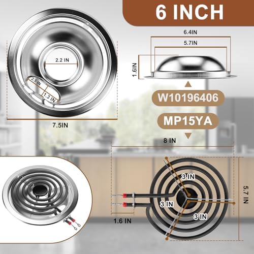 W10290350 W10290353 Porcelain Burner Drip Pans Compatible with Whirl-pool Electric Stove Range Top Drip Bowls Includes 1 Large 8-Inch and 3 Small