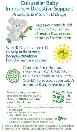 Culturelle Baby Probiotic Drops + Vitamin D, Immune & Digestive Health 9ml | Lactobacillus rhamnosus GG & Bifidobacterium lactis BB-12 (R) strains