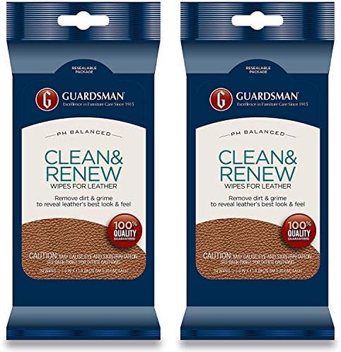 Guardsman Clean and Renew Leather Protector for Leather Furniture & Car Interiors | Small Leather Goods and Leather Shoe Cleaner, Wipes 20 Count