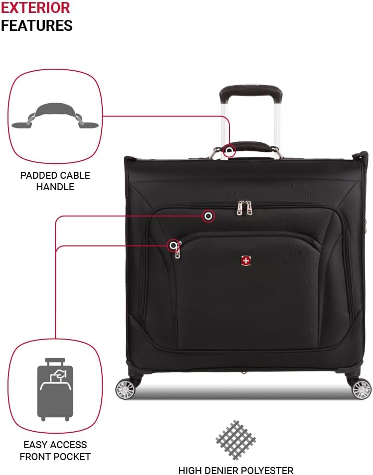 SwissGear 7895 Premium Rolling Garment Bag, Bonus Hanging Feature, Men's and Women's, 24-Inch Luggage - Black