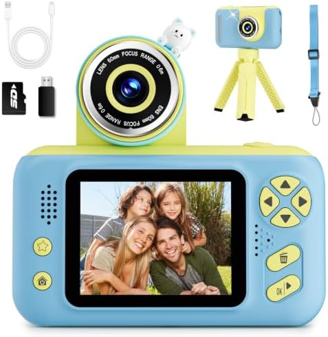 Makolle Camera for Kids, Portable Travel Camera for Childrens Age 3-8, Blue | Flip Up Lens, Drop Proof, With Tripod, Long Battery Life, SD Card Included, Birthday Gifts for Boys and Girls Age 3-12