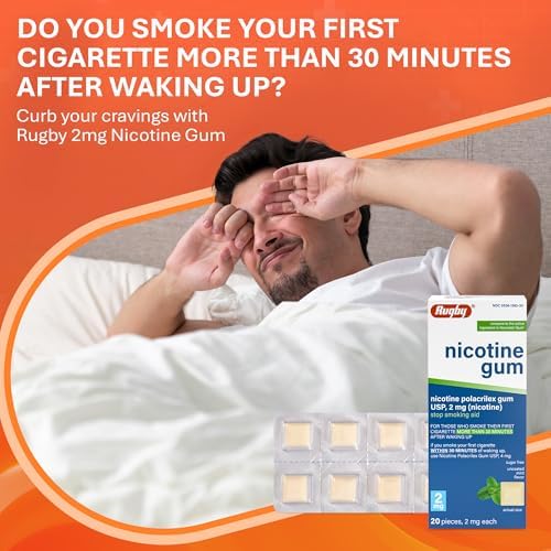 Rugby Polacrilex 2mg Nicotine Gum, Uncoated Mint Flavor, 20 Count (1-Pack) | Sugar-Free Stop Smoking Aid