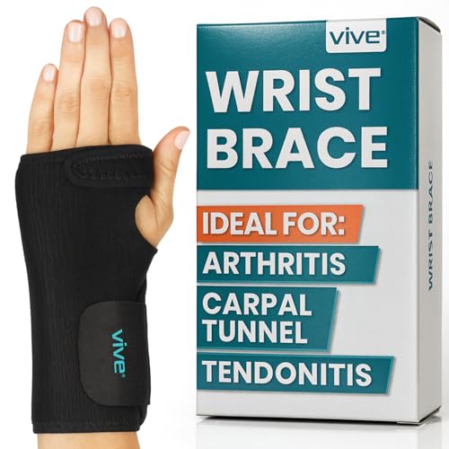 Vive Wrist Brace - Carpal Tunnel Hand Compression Support Wrap for Men | Women, Tendinitis, Bowling, Sports Injuries Pain Relief - Removable Splint - Universal Ergonomic Fit (Black, Right)