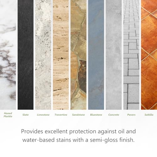 MORE- Semi-Gloss Stone Sealer - Seal & Enhance Natural Stone, Paver, Tile & Concrete - Wet Look Semi-Gloss Finish - Protects Against Oil & Water-Based Stains - Indoor/Outdoor - Water-Based - 128oz