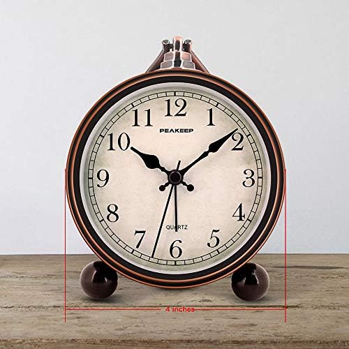 Peakeep 4" Small Battery Operated Analog Alarm Clock, Antique Retro Style