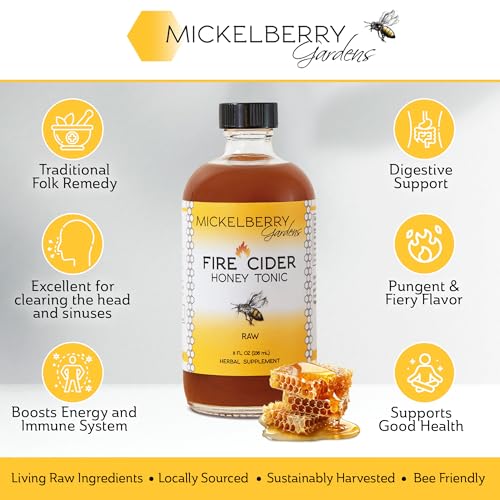 Mickelberry Gardens Fire Cider Apple Cider Vinegar Honey Tonic 8oz | Apple Cider Vinegar Honey Tonic with Organic Turmeric Root, Ginger Root & Dandelion, Natural Digestion & Immune Support