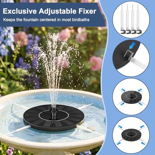 Mademax Solar Bird Bath Fountains, Upgrade 1.4W Solar Fountain Pump with 8 Nozzles & 4 Brackets