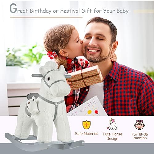 Qaba Kids Rocking Horse with Bear Toy Fun Realistic Sounds Toddler Blue