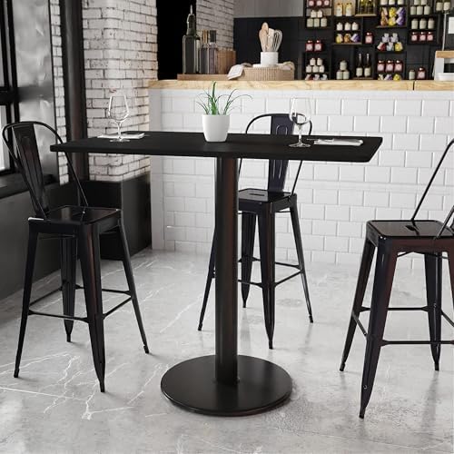 Flash Furniture 48x30" Rectangular Table and 24" Round Base, Walnut | Bar Height, Laminate, Durable Construction, Commercial Use