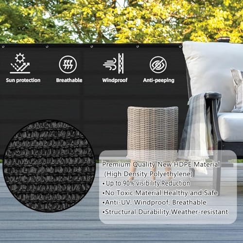 SUNLAX 3'x10' Black Balcony Privacy Screen Fence Windscreen 90% UV Block
