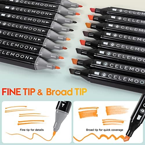 CeleMoon 36 Skin Tone Alcohol Markers - Dual Tip (Fine & Broad Chisel) Permanent Art Pens for Portrait Illustration