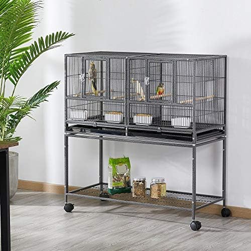 Yaheetech 41.5" Stackable Divided Breeder Breeding Parakeet Bird Cage for Canaries Cockatiels Lovebirds Finches Budgies Small Parrots with Rolling
