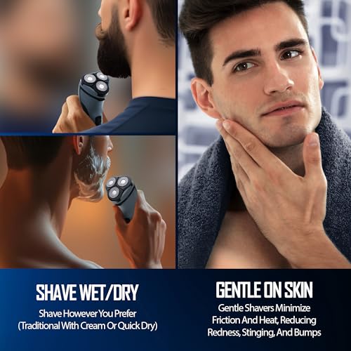 Barbasol Rotary Shaver, Rechargeable Electric Rotary Shaver with Stainless Steel Blades, Pop-Up Trimmer, Wireless Cordless Electric Razor, Close Shave