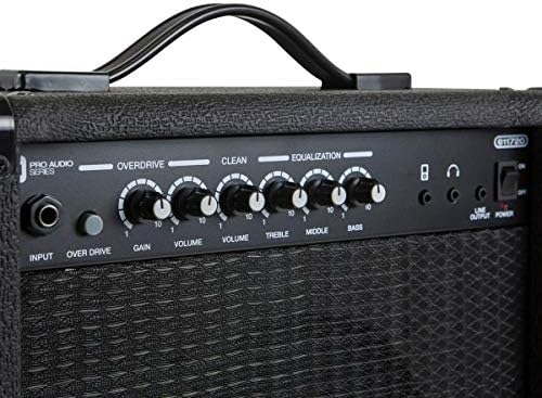 Monoprice 1x8 Guitar Combo Amplifier - Black 20-Watt, 86dB of Gain - 1/4 Inch Input for Guitars, Aux MP3 Input, 3.5mm Headphone Output