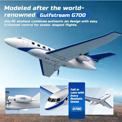 ANTSIR RC Plane G700 Private Jet, 2.4GHz 3CH Easy to Fly RC Airplane Gift | 6-Axis Gyro, RTF Glider, Display Stand, 2 Batteries, Durable Foam