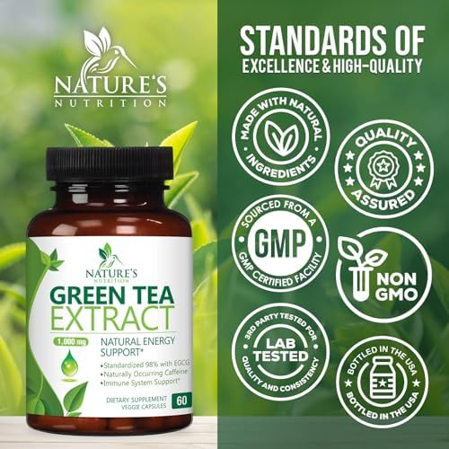Green Tea Extract Capsules - 3X Strength Green Tea Extract 1000 mg Per Serving Pills with 45% EGCG & 98% Polyphenols for Natural Energy - Antioxidant Herbal Heart Support Supplement - 240 Capsules