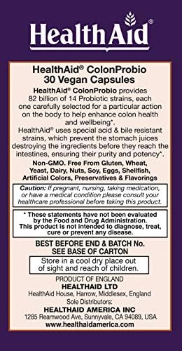 HealthAid ColonProbio – 82 Billion CFU Probiotic with Prebiotic, High Bifido Formula, 14 Strains, Once Daily